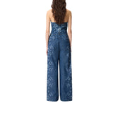 Pantaloni donna in denim floreale