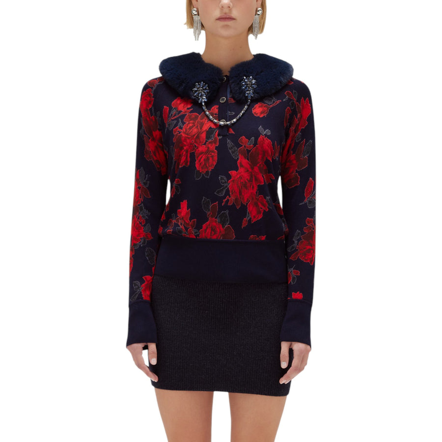 Maglia donna reversibile a rose e tweed