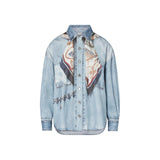 Camicia donna donna in denim con stampa digitale