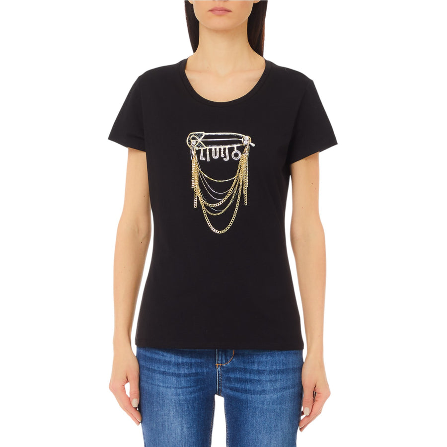 T-shirt donna con cuore e strass