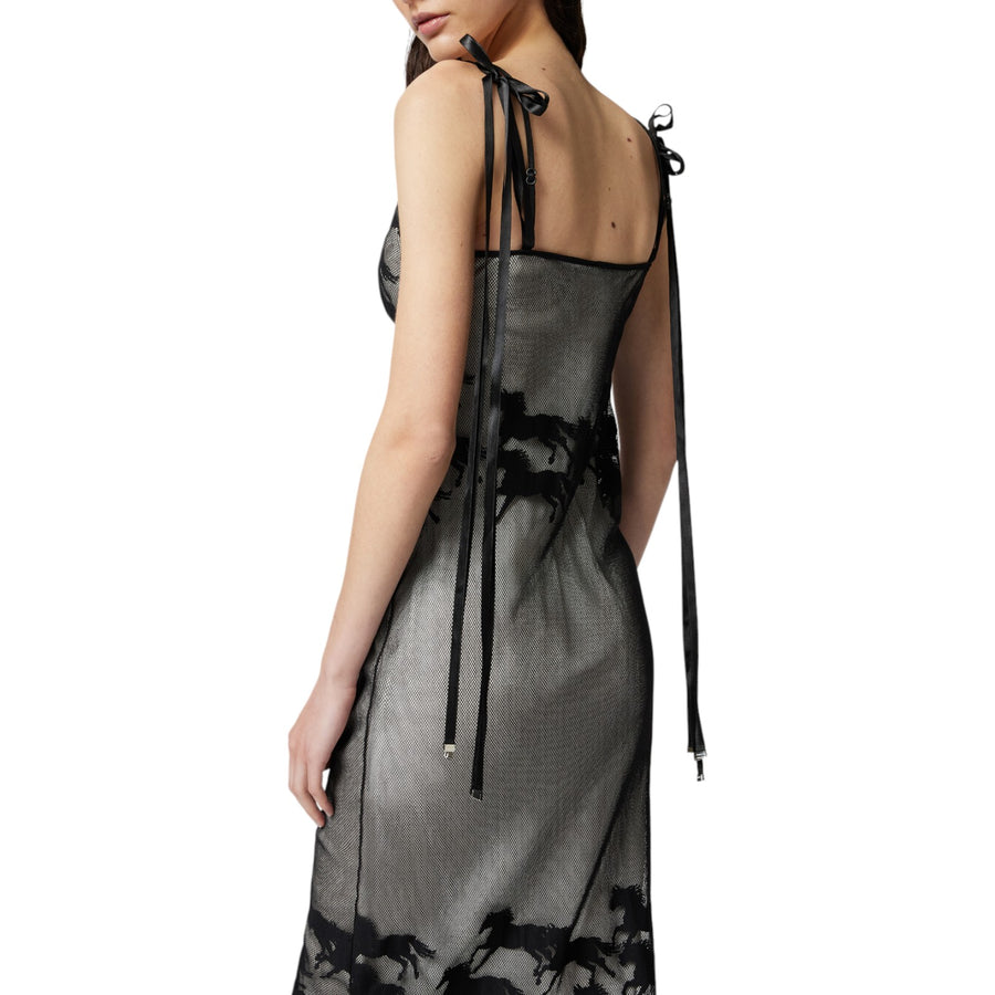 Abito donna midi trasparente con disegno cavalli Reimagine PINKO X Patrick McDowell