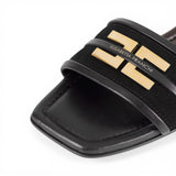 Sandalo donna flat in pelle con dettaglio logo