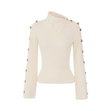 Pullover donna in maglia con bottoni gioiello