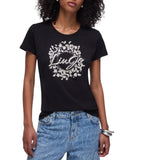 T-shirt donna con stampa e strass