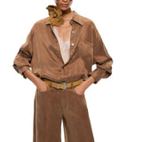 Camicia donna in twill mano pesca