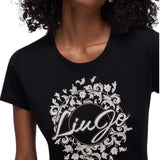 T-shirt donna con stampa e strass