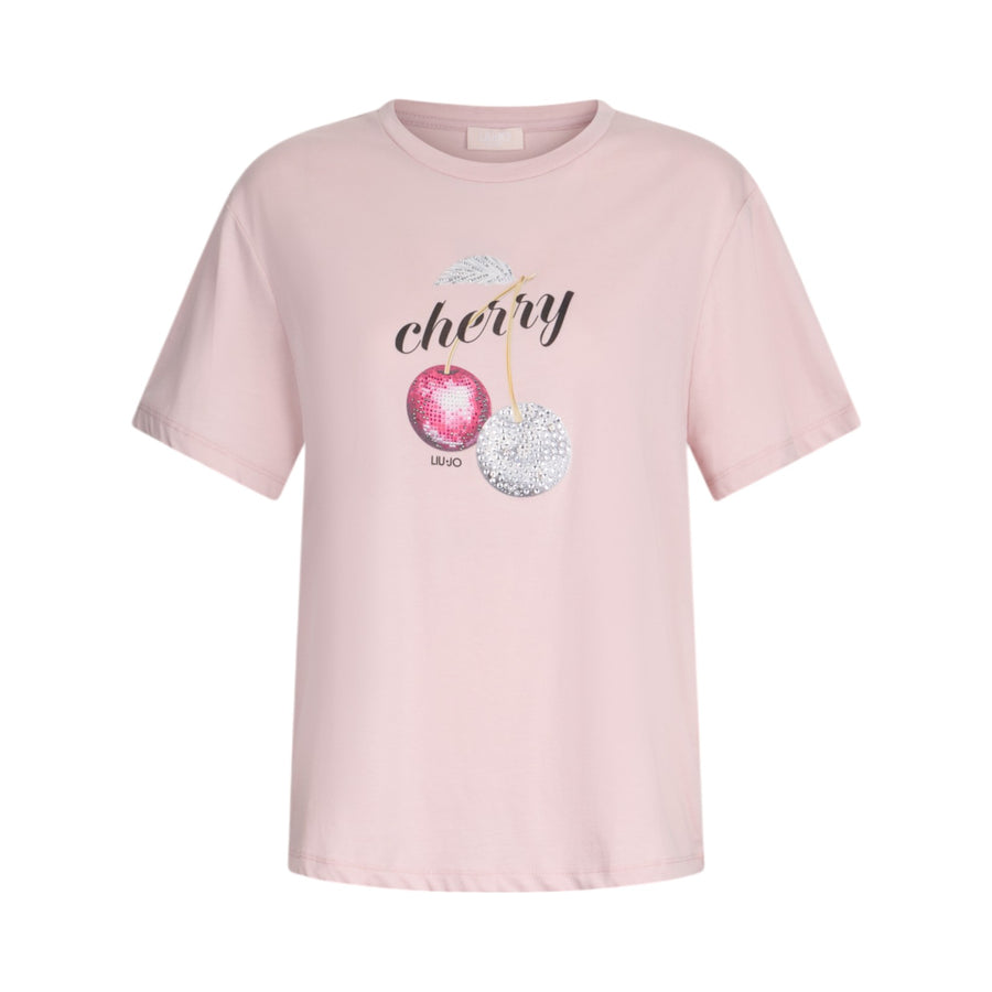 T-shirt donna con stampa e strass