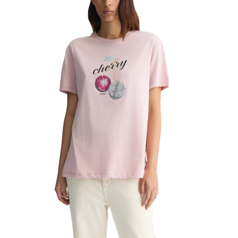 T-shirt donna con stampa e strass