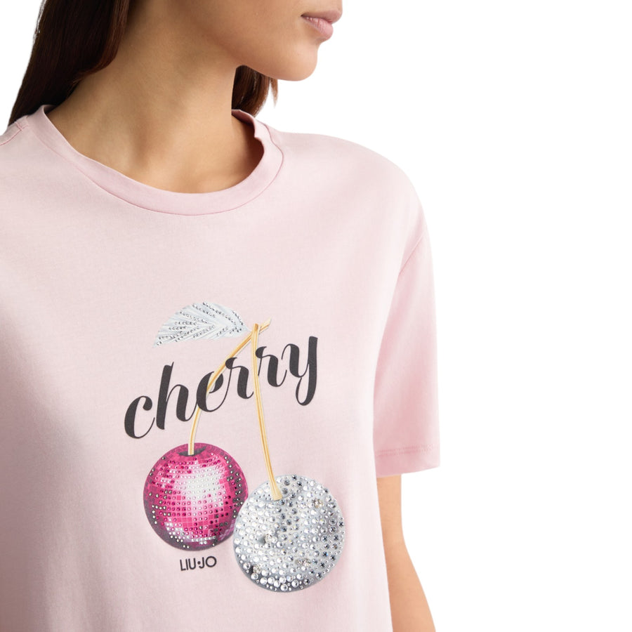 T-shirt donna con stampa e strass
