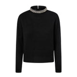 Maglia donna in misto lana con collo gioiello
