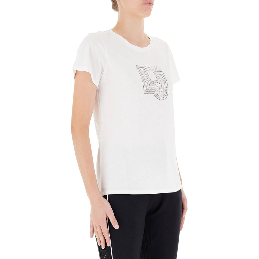 T-shirt donna con logo e strass