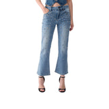 Jeans donna bootcut con ricami gioiello