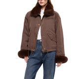 Caban donna in cotone con dettagli effetto pelliccia