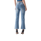 Jeans donna bootcut con ricami gioiello