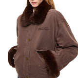 Caban donna in cotone con dettagli effetto pelliccia