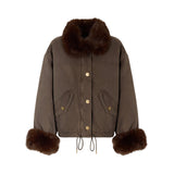 Caban donna in cotone con dettagli effetto pelliccia