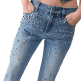 Jeans donna bootcut con ricami gioiello