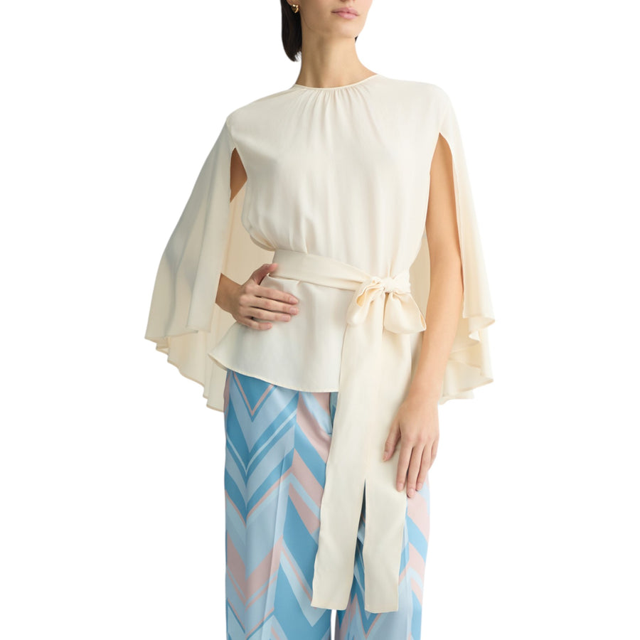 Blusa donna in crêpe de chine con cintura