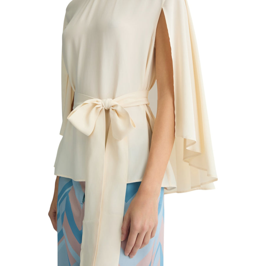 Blusa donna in crêpe de chine con cintura