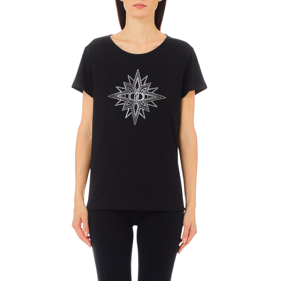 T-shirt donna con logo e strass