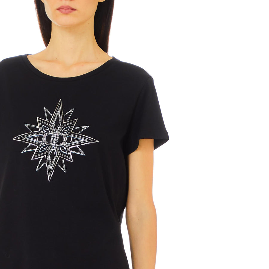 T-shirt donna con logo e strass