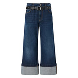 Jeans donna cropped con cintura in pelle