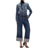 Jeans donna cropped con cintura in pelle