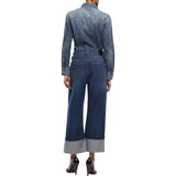 Jeans donna cropped con cintura in pelle