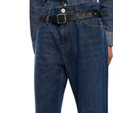 Jeans donna cropped con cintura in pelle