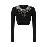 Maglia donna con paillettes e cristalli