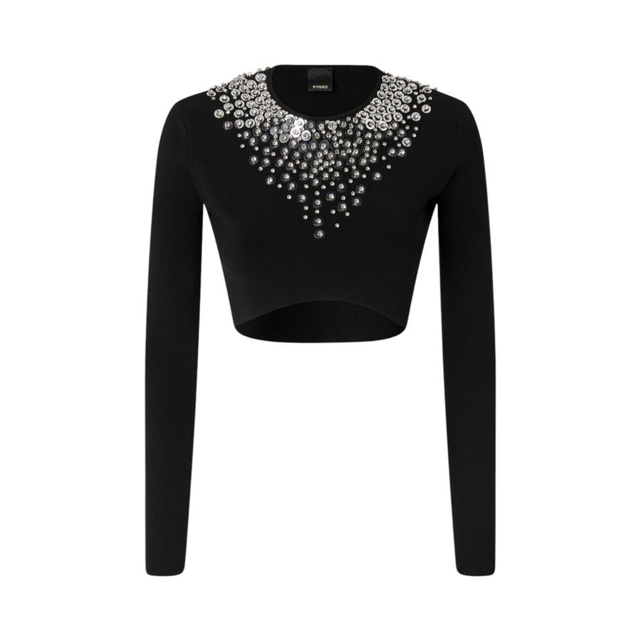 Maglia donna con paillettes e cristalli