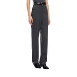 Pantaloni donna a sigaretta gessati in misto lana stretch