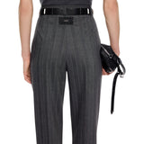 Pantaloni donna a sigaretta gessati in misto lana stretch