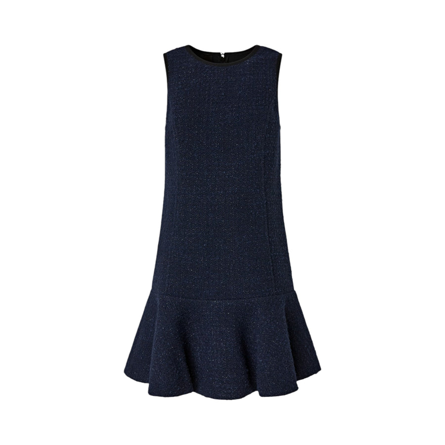 Abito donna smanicato scampanato in tweed fantasia