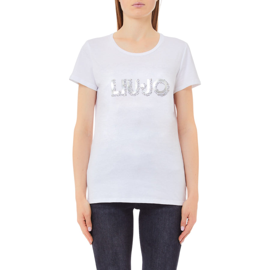 T-shirt donna con logo e strass