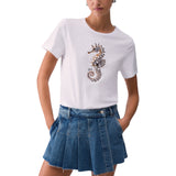 T-shirt donna con stampa e applicazioni