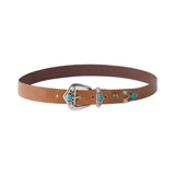 Cintura donna in pelle con pietre turchesi 3 cm