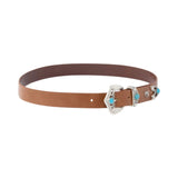 Cintura donna in pelle con pietre turchesi 3 cm