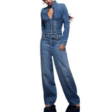 Jeans donna baggy con stringhe