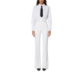 Pantaloni donna in doppio crêpe stretch e raso