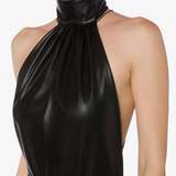 Body donna in tessuto spalmato con fiocco