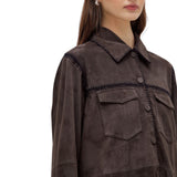 Camicia donna in suede con crochet