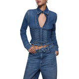 Jeans donna baggy con stringhe