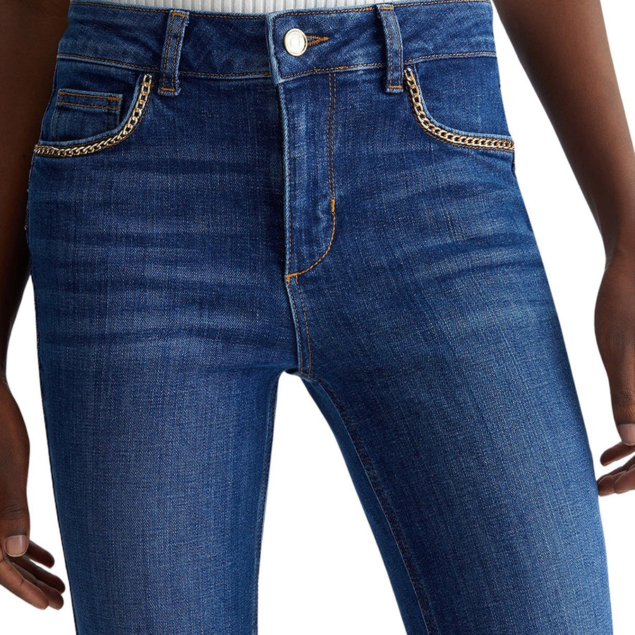 Jeans donna a vita alta con catene