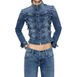 Giacca donna donna in denim con alamari