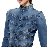 Giacca donna donna in denim con alamari
