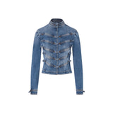 Giacca donna donna in denim con alamari