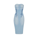 Abito donna in denim con lacci criss-cross