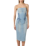 Abito donna in denim con lacci criss-cross