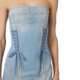 Abito donna in denim con lacci criss-cross